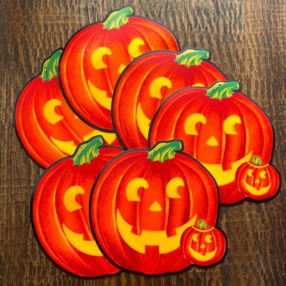 Set of 6 Linens-n-Things Spooky Lantern Pumpkin Jack-o'-lantern Table Placemats - Picture 1 of 14